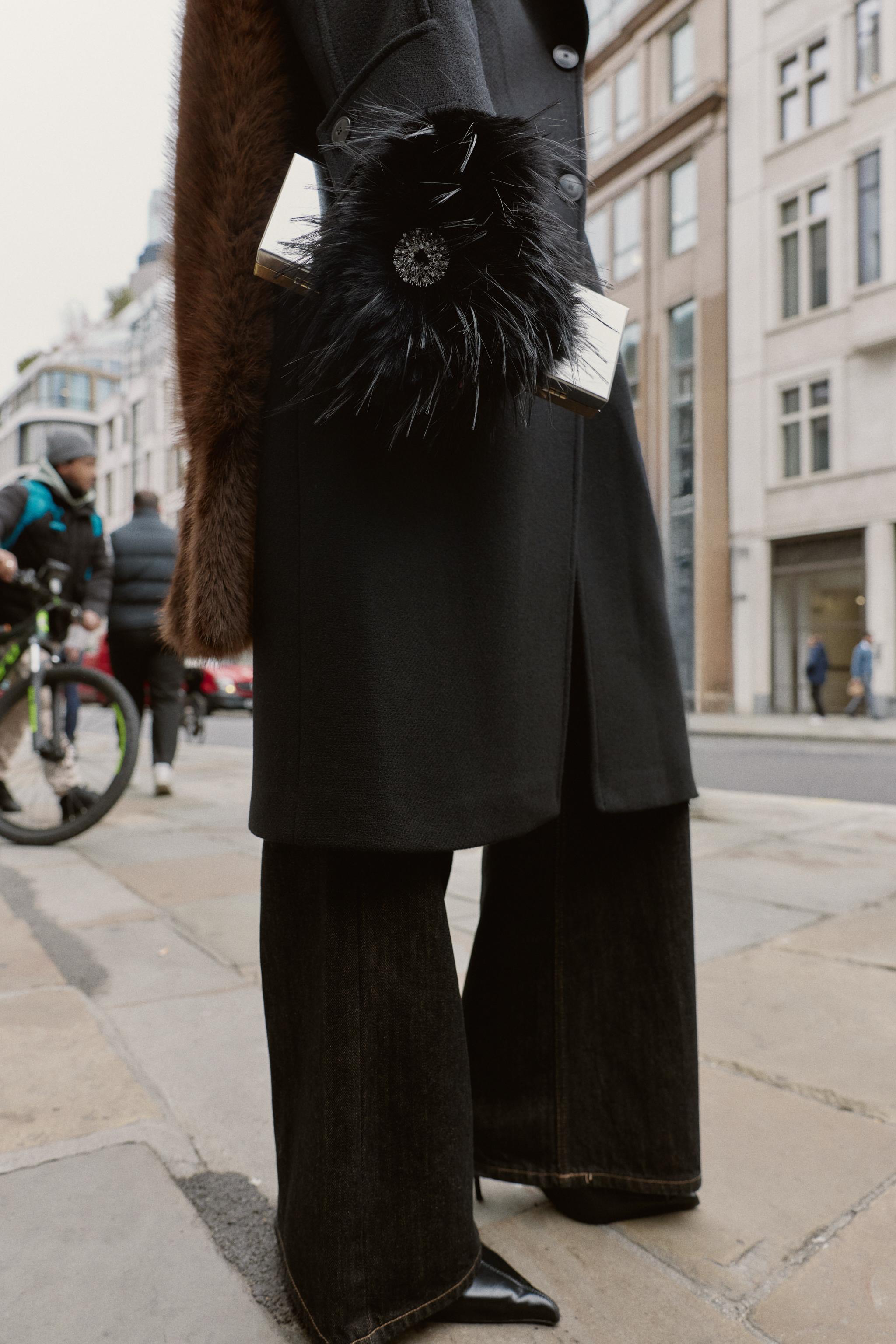 FAUX FUR JEWELED MITTENS